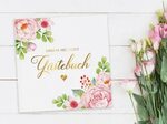 Gästebuch Hochzeit Boho Vintage rosa Blumen gold quadratisch